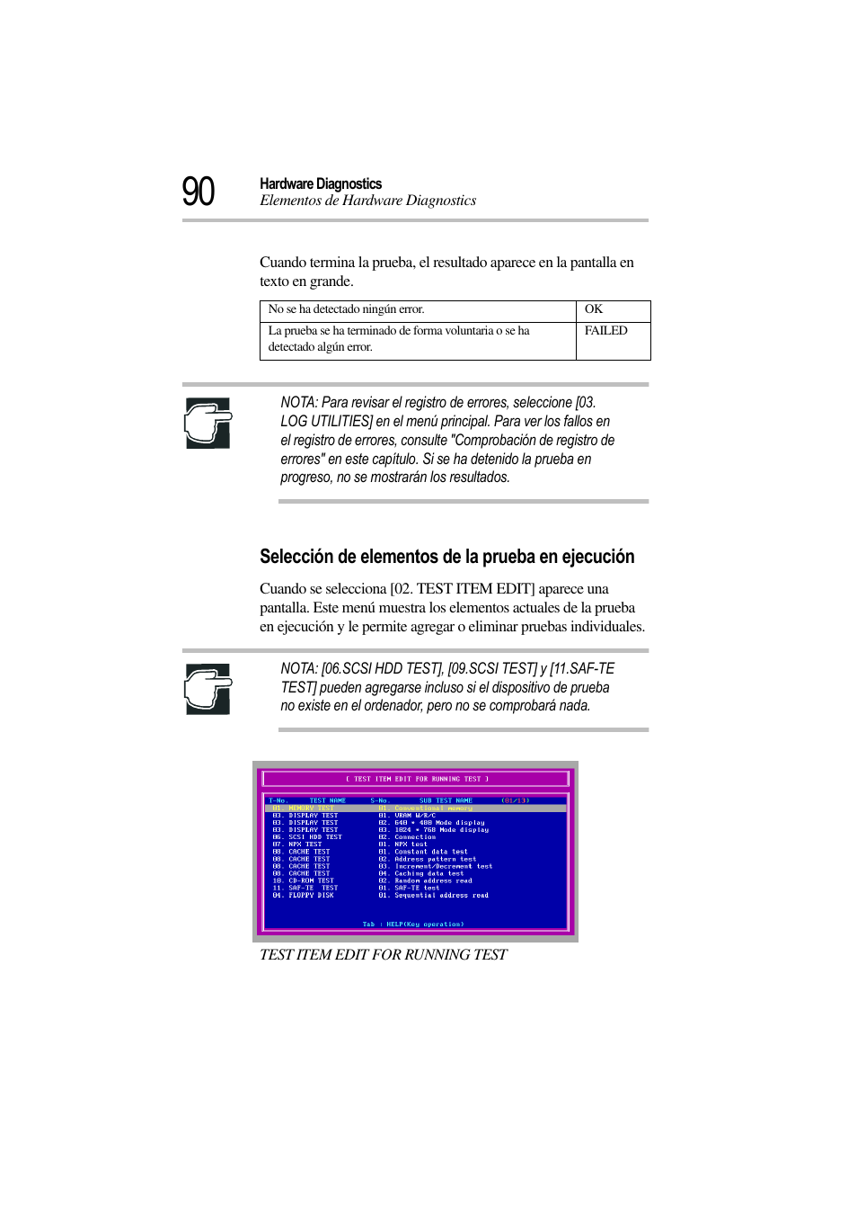 Selección de elementos de la prueba en ejecución, Test item edit for running test | Toshiba Magnia 3310 User Manual | Page 95 / 135