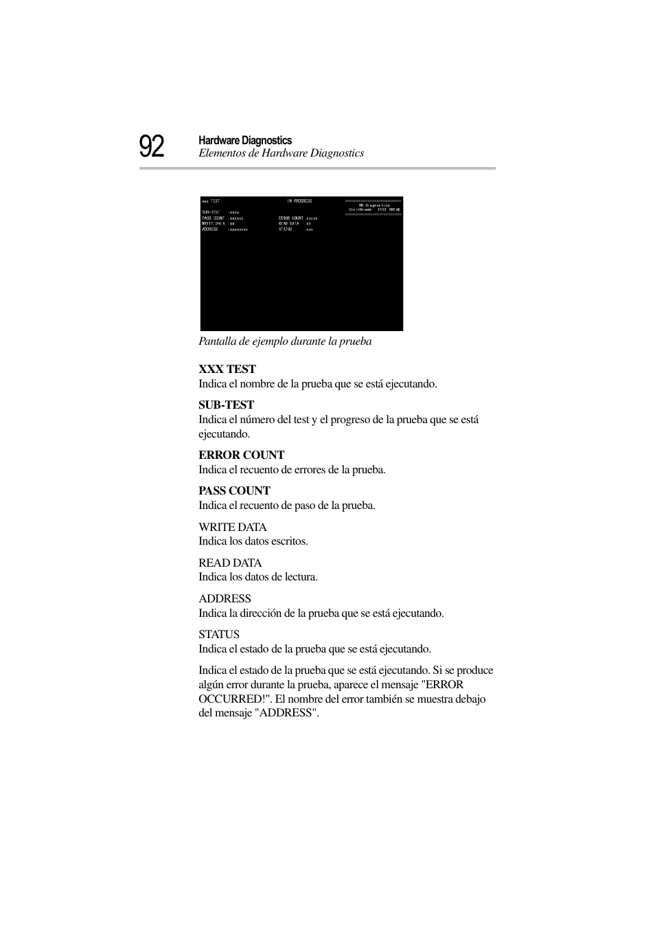 Pantalla de ejemplo durante la prueba | Toshiba Magnia 3310 User Manual | Page 97 / 135