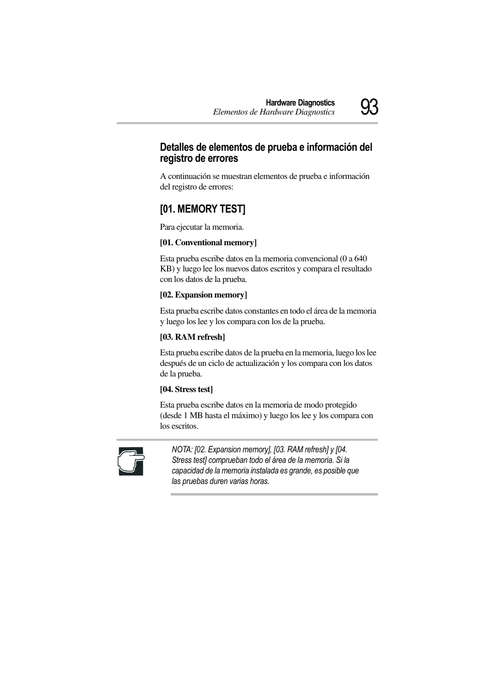 Memory test | Toshiba Magnia 3310 User Manual | Page 98 / 135