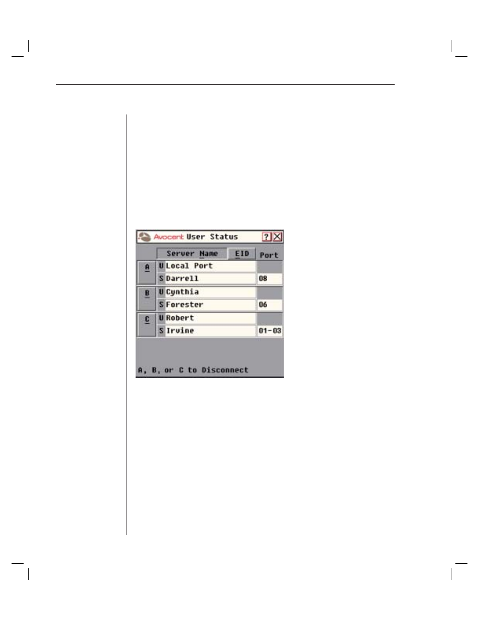 Viewing and disconnecting user connections | Avocent DSR4010 User Manual | Page 50 / 80