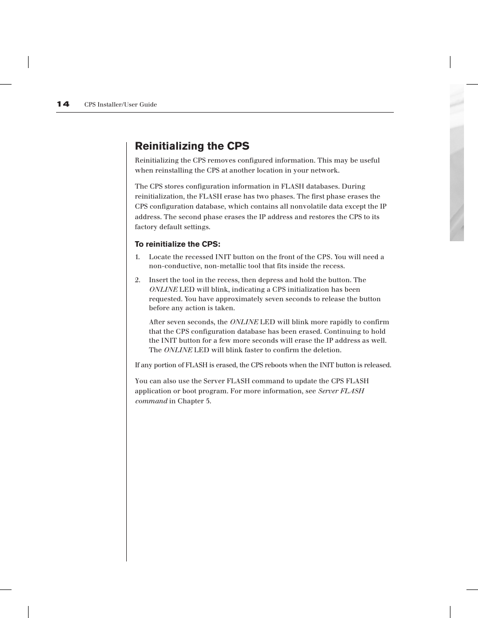 Reinitializing the cps | Avocent CPS1610 CPS User Manual | Page 20 / 98