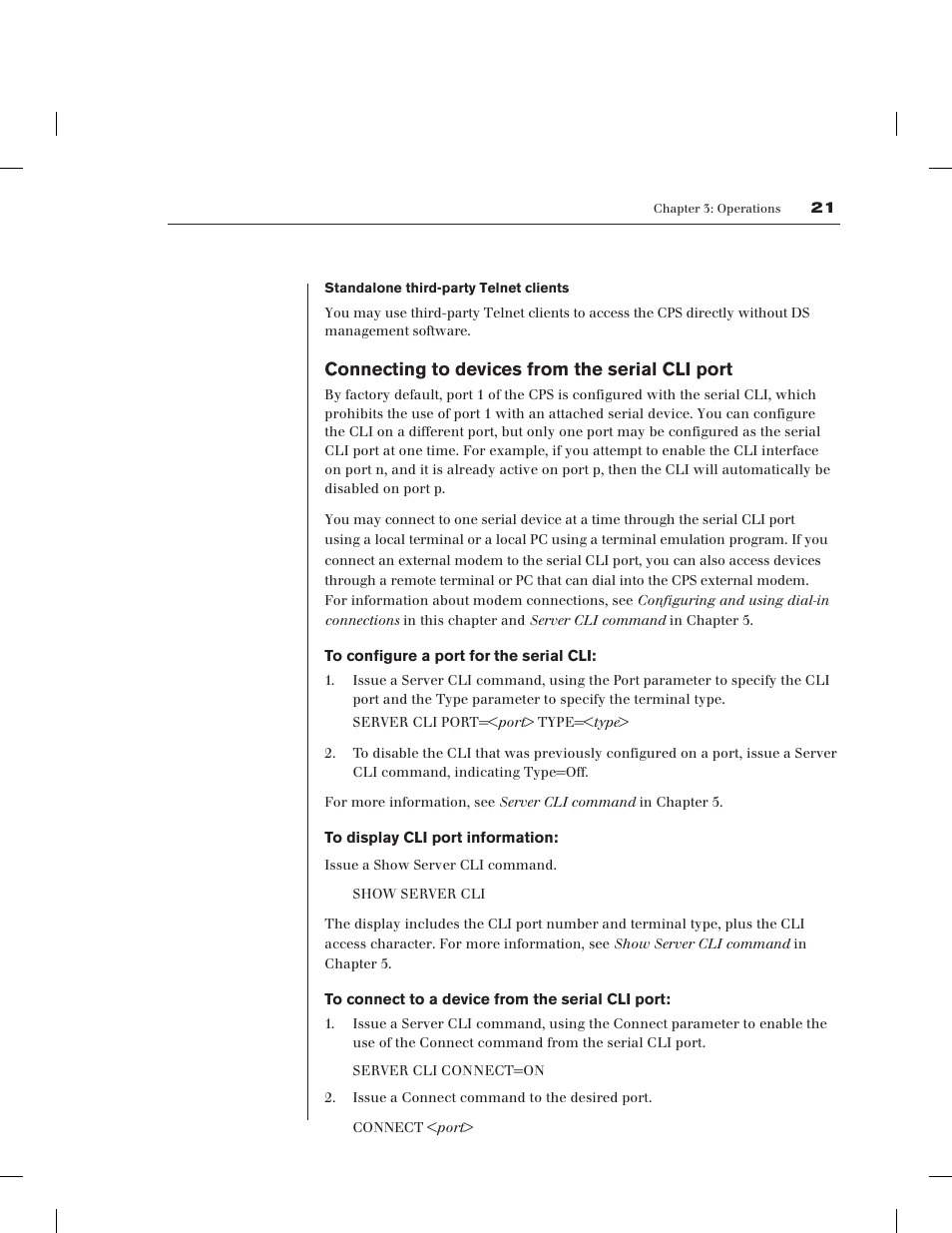 Connecting to devices from the serial cli port | Avocent CPS1610 CPS User Manual | Page 27 / 98