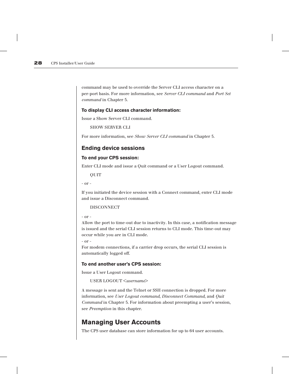 Managing user accounts, Ending device sessions | Avocent CPS1610 CPS User Manual | Page 34 / 98