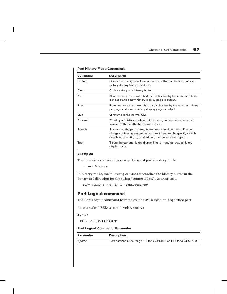 Port logout command | Avocent CPS1610 CPS User Manual | Page 63 / 98