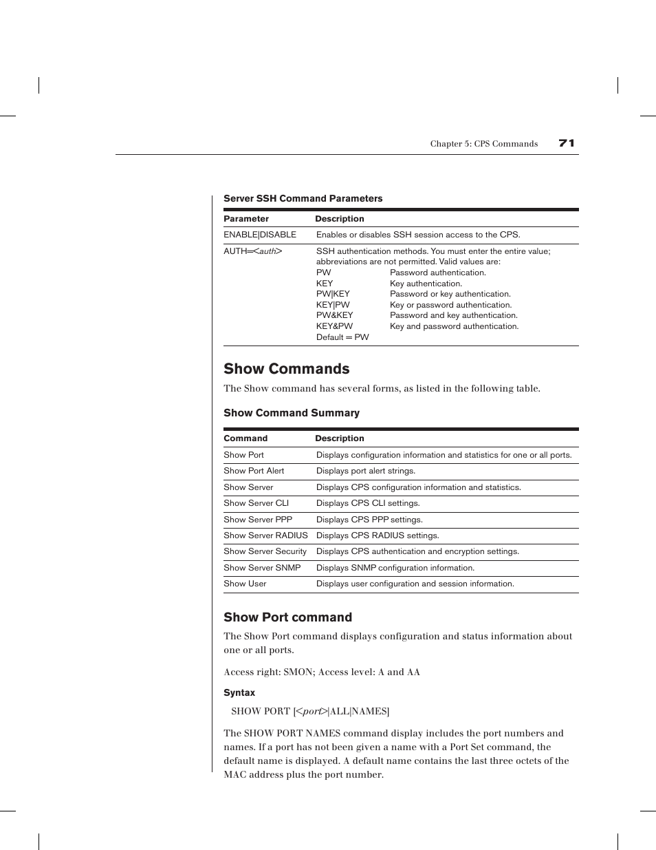 Show commands, Show port command | Avocent CPS1610 CPS User Manual | Page 77 / 98