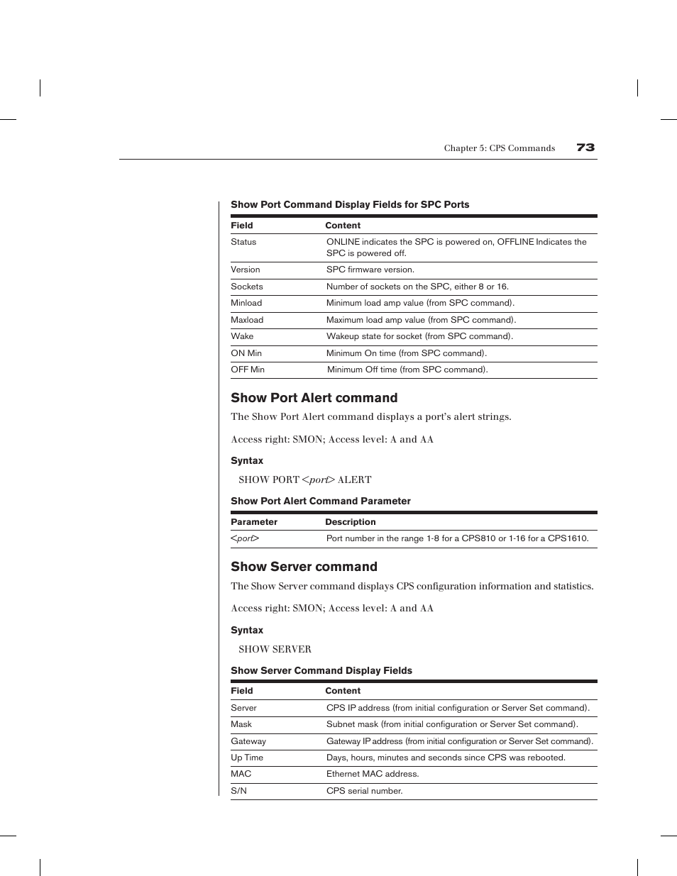 Show port alert command, Show server command | Avocent CPS1610 CPS User Manual | Page 79 / 98