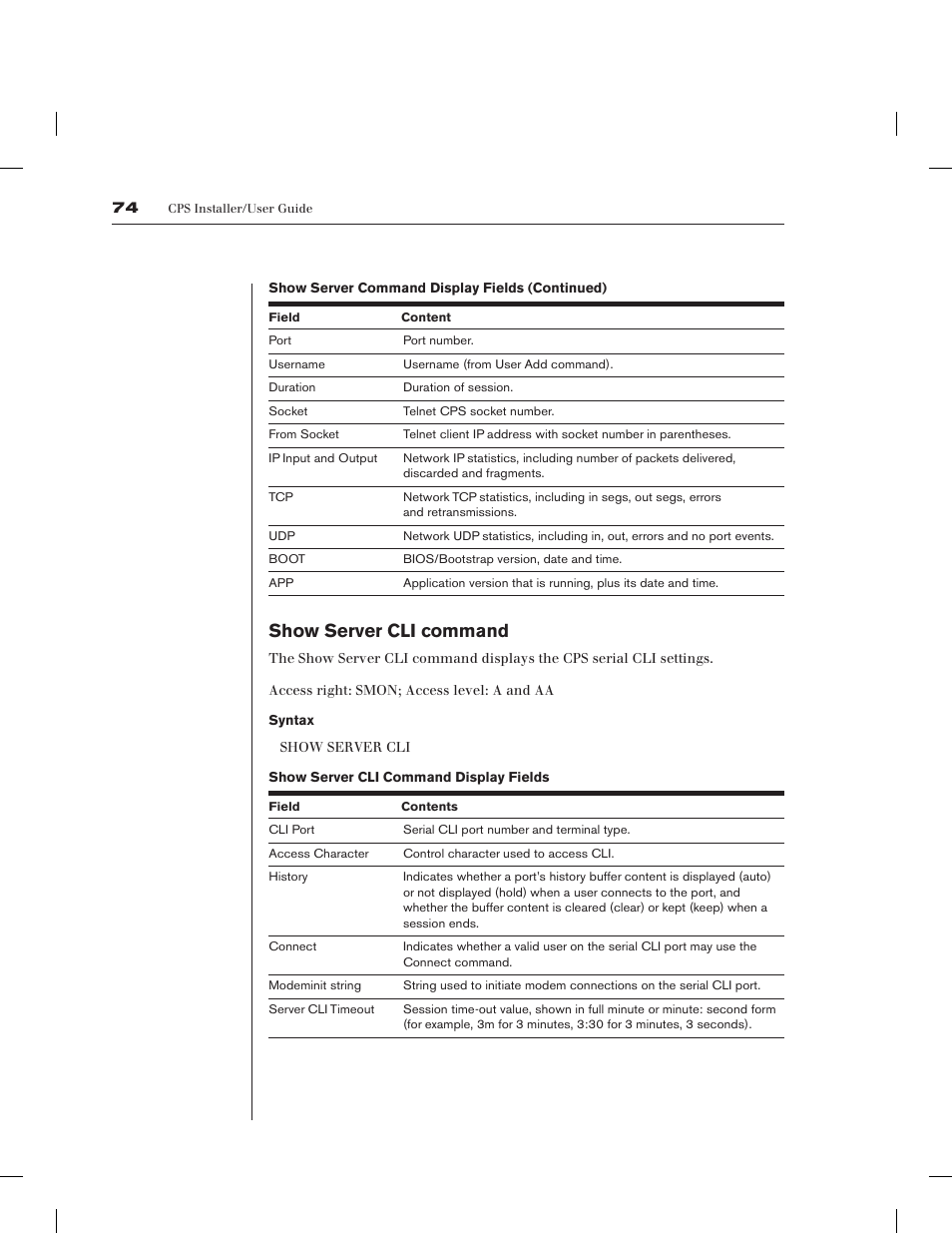 Show server cli command | Avocent CPS1610 CPS User Manual | Page 80 / 98