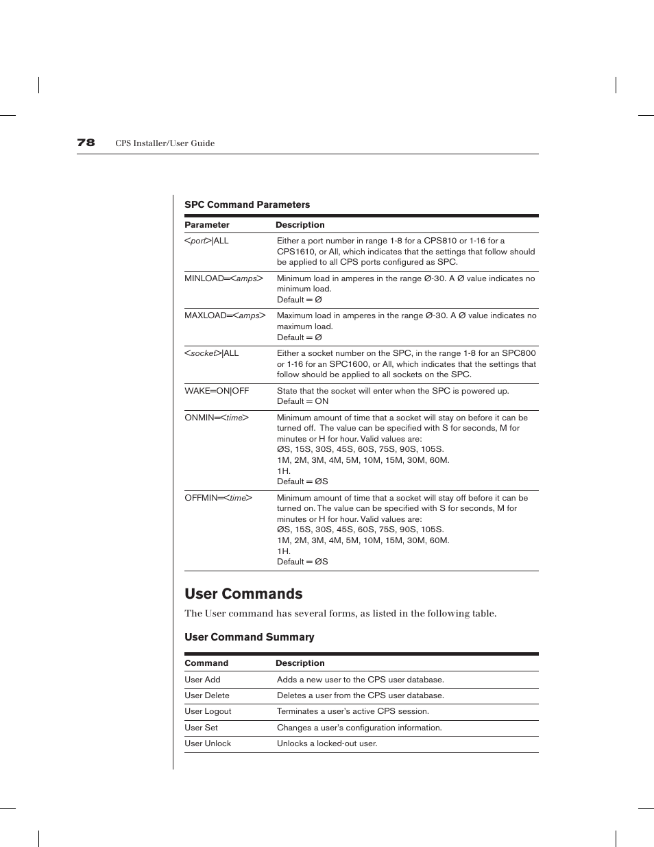 User commands | Avocent CPS1610 CPS User Manual | Page 84 / 98