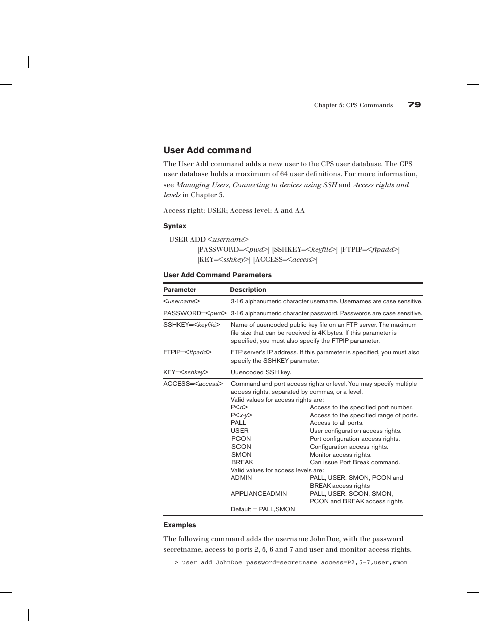 User add command | Avocent CPS1610 CPS User Manual | Page 85 / 98