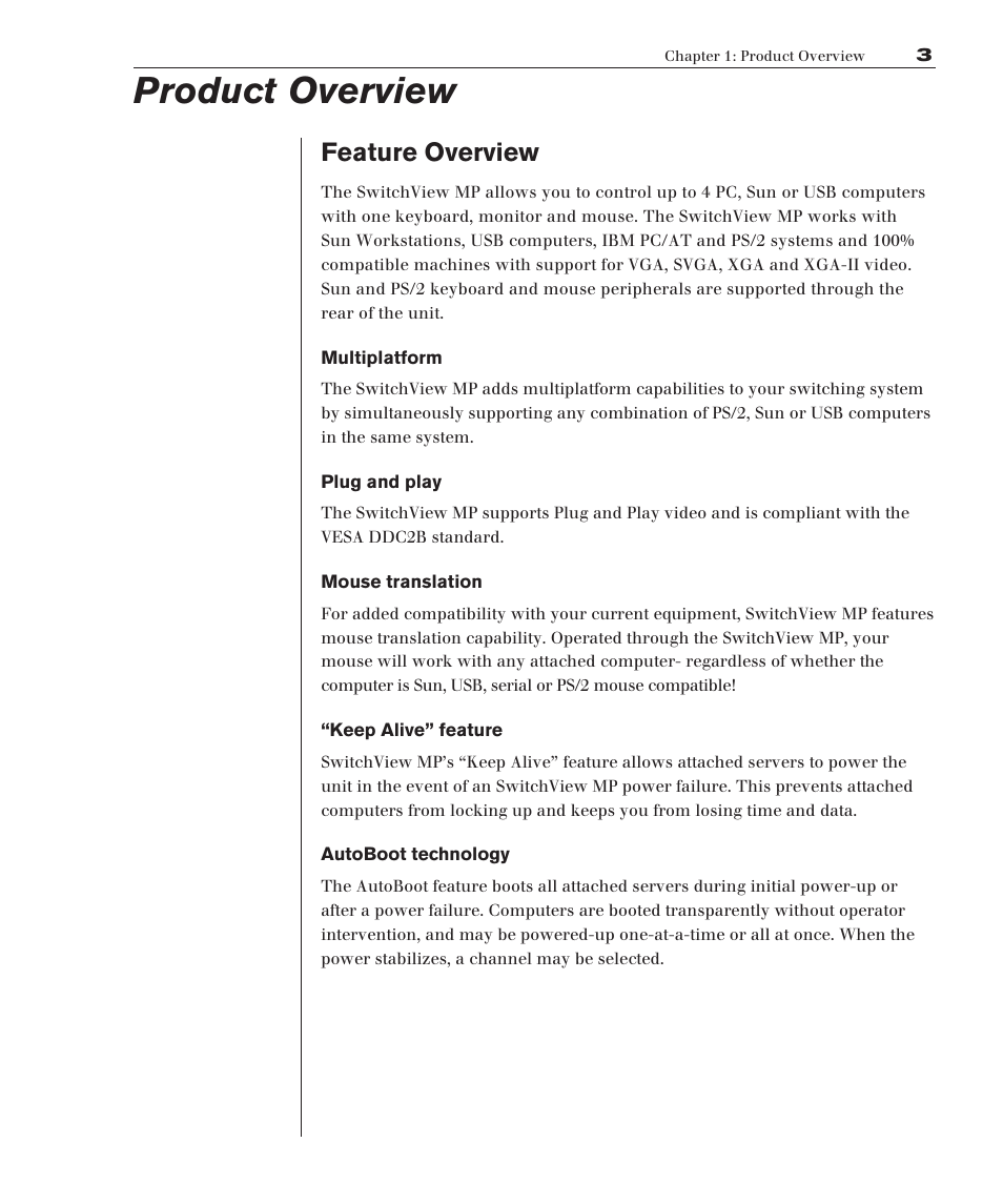 Product overview, Feature overview | Avocent Eletric Keyboard User Manual | Page 9 / 34