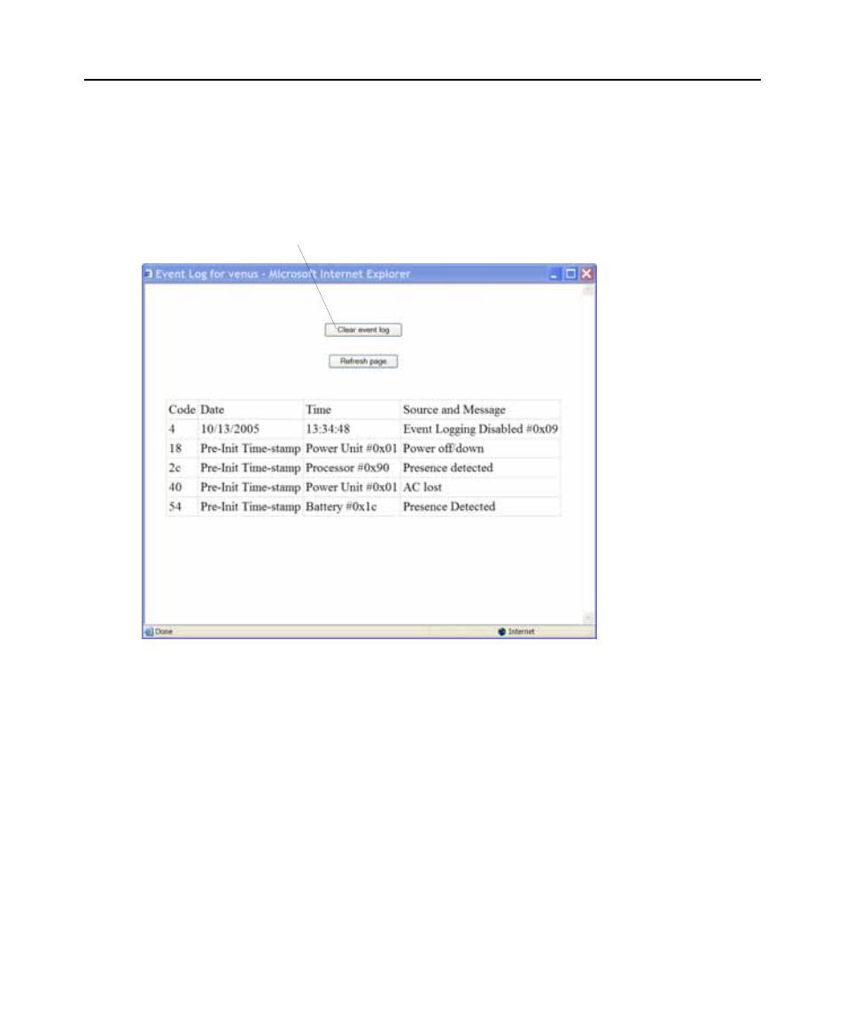 Viewing and clearing event logs, To view or clear event logs, Figure 3.7: example event log web manager screen | Avocent 5240 User Manual | Page 56 / 88