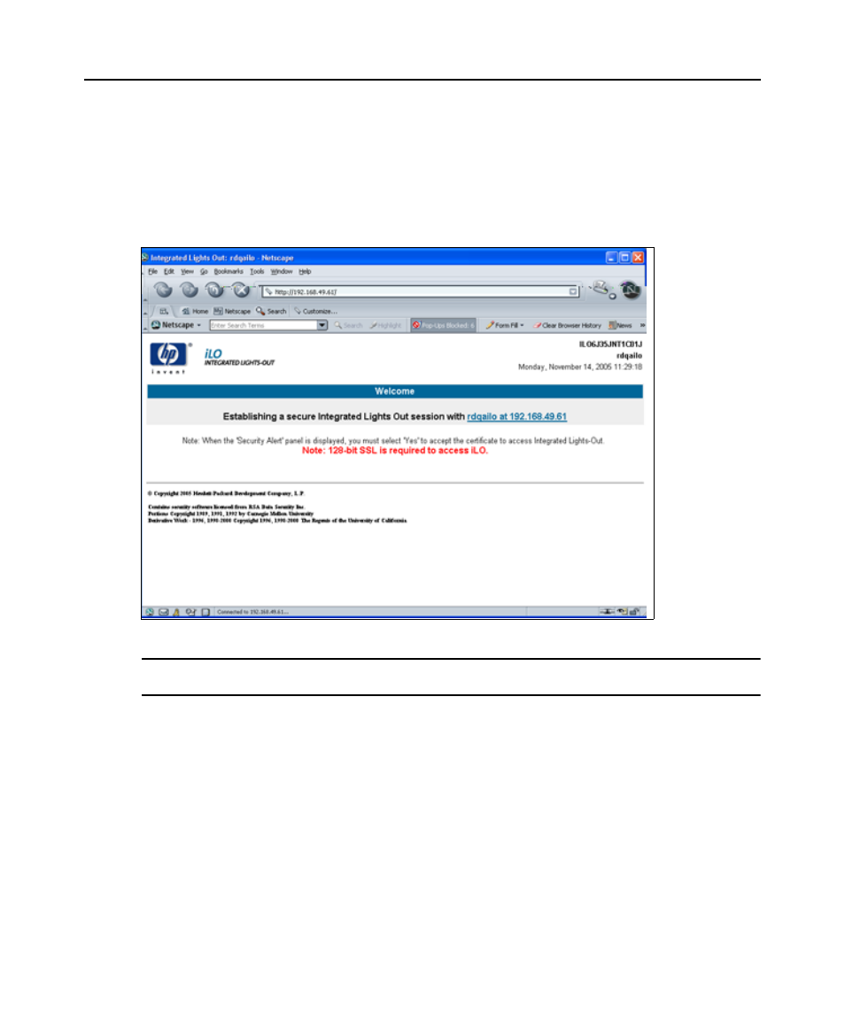 Managing native ip, Figure 3.8: example hp ilo native web interface | Avocent 5240 User Manual | Page 58 / 88