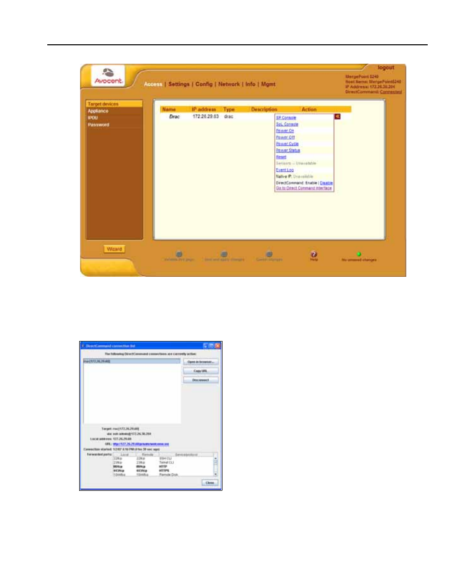 Figure 3.10: directcommand connection list | Avocent 5240 User Manual | Page 60 / 88