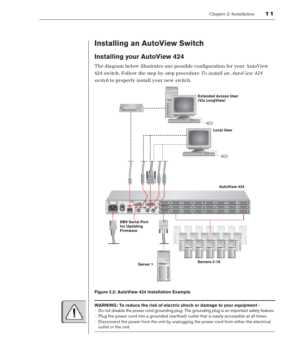 Installing an autoview switch, Installing your autoview 424 | Avocent 416 User Manual | Page 17 / 56