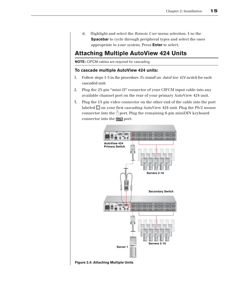 Attaching multiple autoview 424 units | Avocent 416 User Manual | Page 21 / 56
