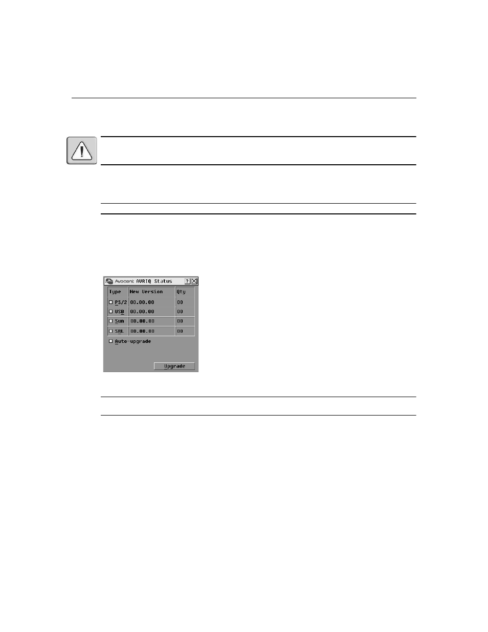 Figure a.1: avriq status dialog box, Upgrading the avriq module firmware | Avocent AutoView 1515 User Manual | Page 60 / 68