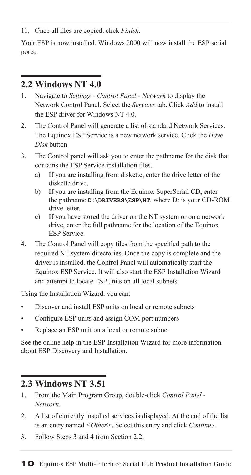 2 windows nt 4.0, 3 windows nt 3.51 | Avocent ESP Multi-Interface Serial Hub SuperSerial User Manual | Page 10 / 20