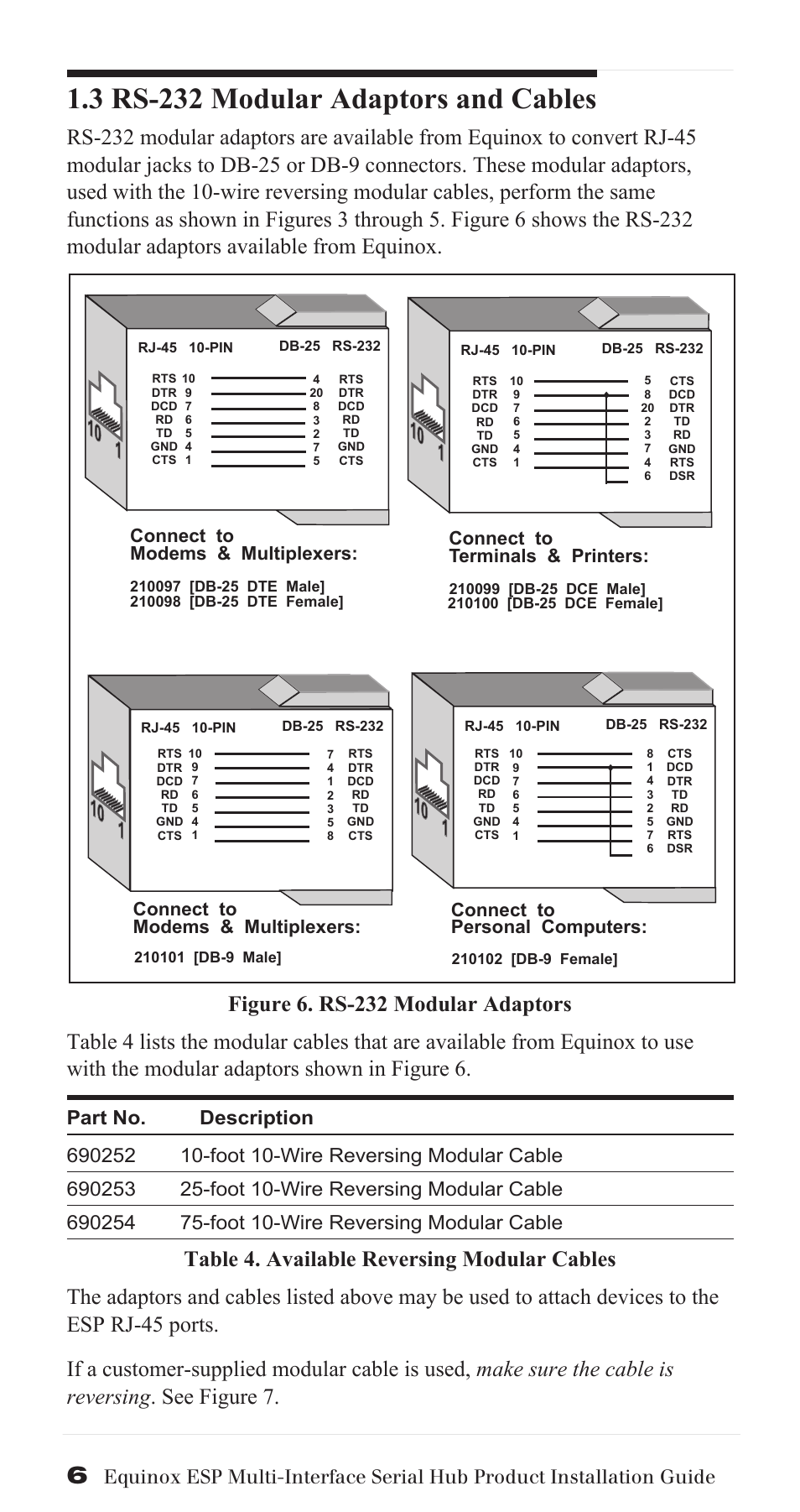 3 rs-232 modular adaptors and cables, Connect to modems & multiplexers, Connect to terminals & printers | Connect to personal computers | Avocent ESP Multi-Interface Serial Hub SuperSerial User Manual | Page 6 / 20