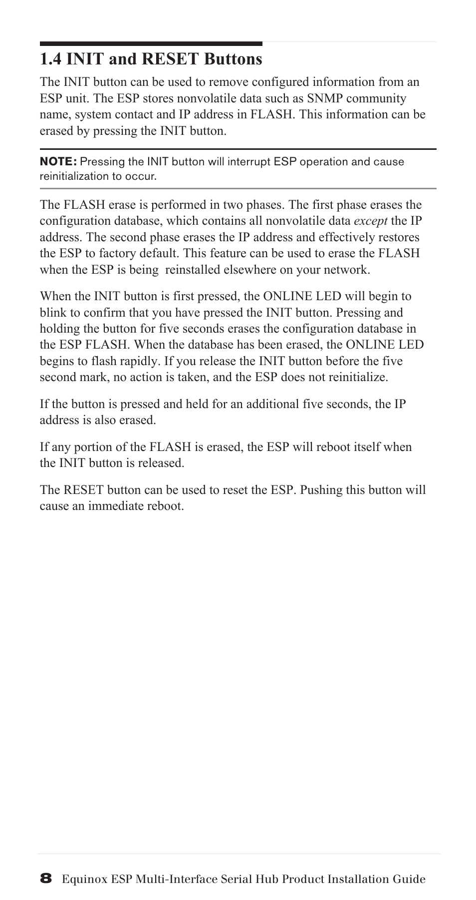 4 init and reset buttons | Avocent ESP Multi-Interface Serial Hub SuperSerial User Manual | Page 8 / 20