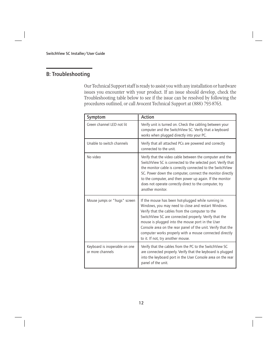 B: troubleshooting | Avocent SwitchView SC User Manual | Page 18 / 20