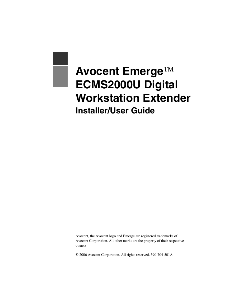 Avocent emerge, Ecms2000u digital workstation extender | Avocent ECMS2000U User Manual | Page 3 / 62