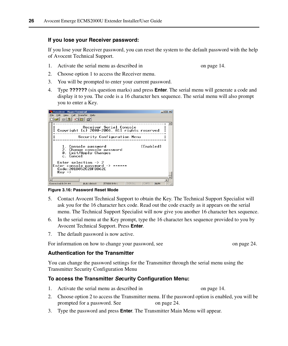 Figure 3.16: password reset mode | Avocent ECMS2000U User Manual | Page 37 / 62