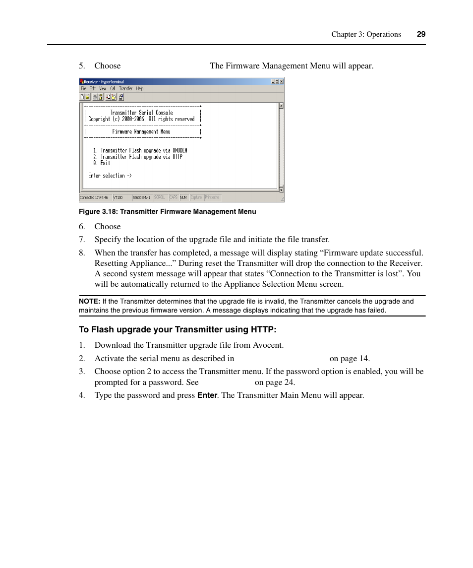 Figure 3.18: transmitter firmware management menu | Avocent ECMS2000U User Manual | Page 40 / 62