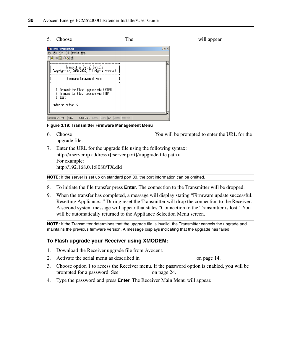 Figure 3.19: transmitter firmware management menu | Avocent ECMS2000U User Manual | Page 41 / 62