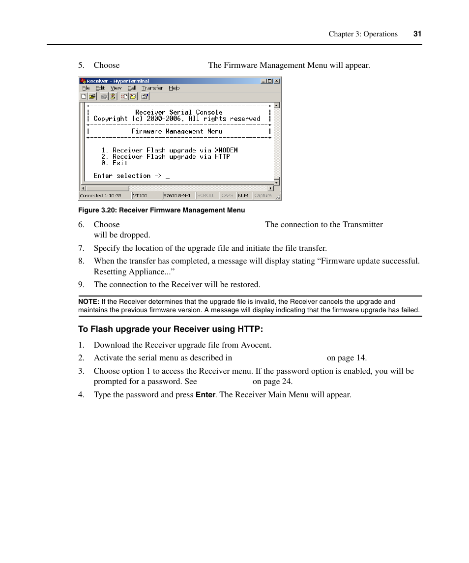 Figure 3.20: receiver firmware management menu | Avocent ECMS2000U User Manual | Page 42 / 62
