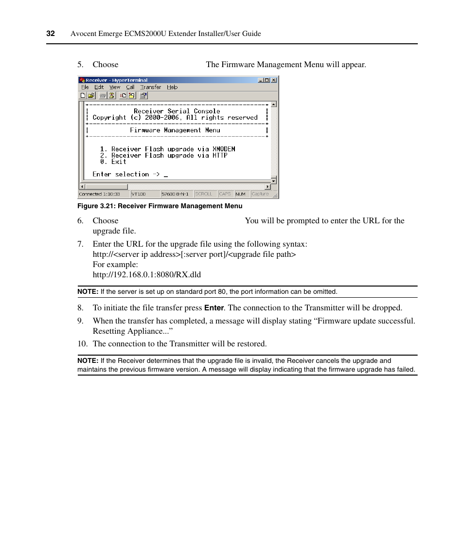 Figure 3.21: receiver firmware management menu | Avocent ECMS2000U User Manual | Page 43 / 62