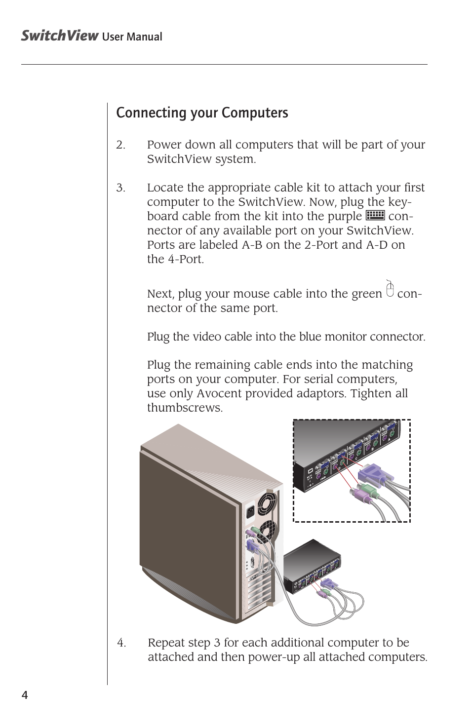 Switchview, Connecting your computers | Avocent SwitchView User Manual | Page 6 / 16