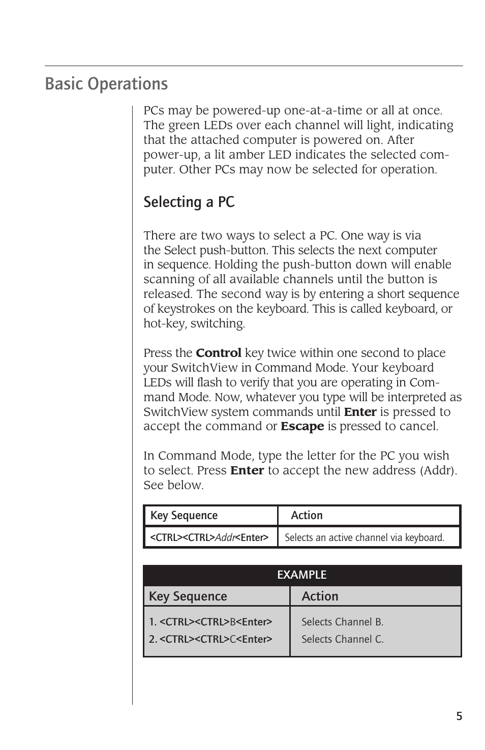 Basic operations, Selecting a pc | Avocent SwitchView User Manual | Page 7 / 16