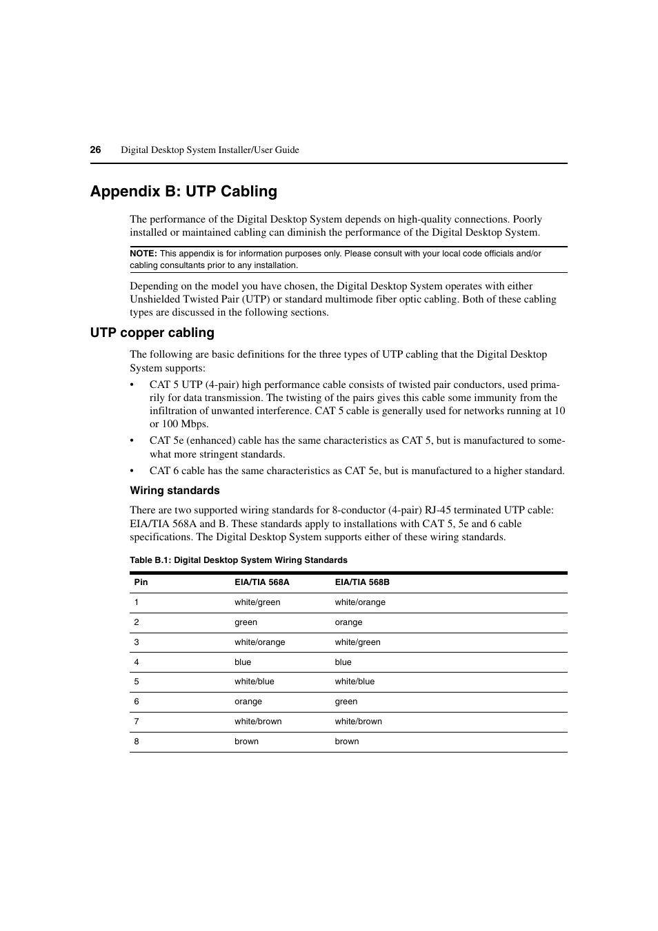 Appendix b: utp cabling, Utp copper cabling | Avocent L Series User Manual | Page 36 / 44