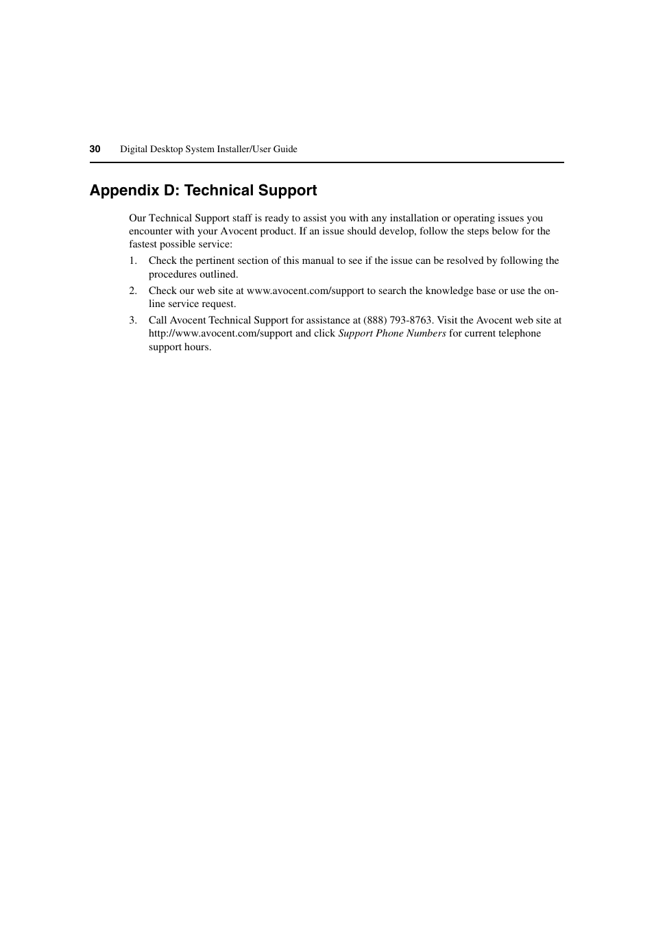 Index, Appendix d: technical support | Avocent L Series User Manual | Page 40 / 44
