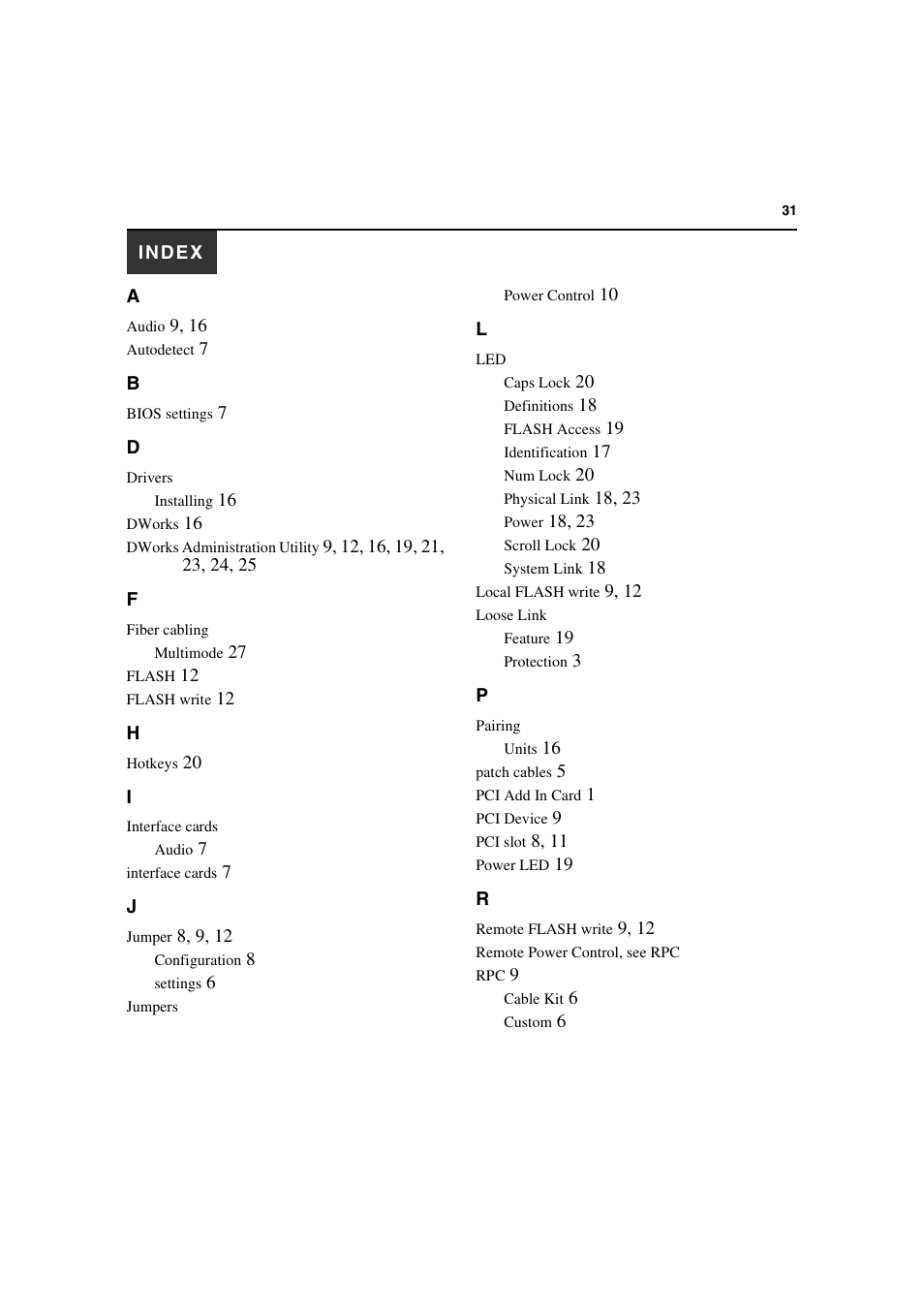 Index | Avocent L Series User Manual | Page 41 / 44