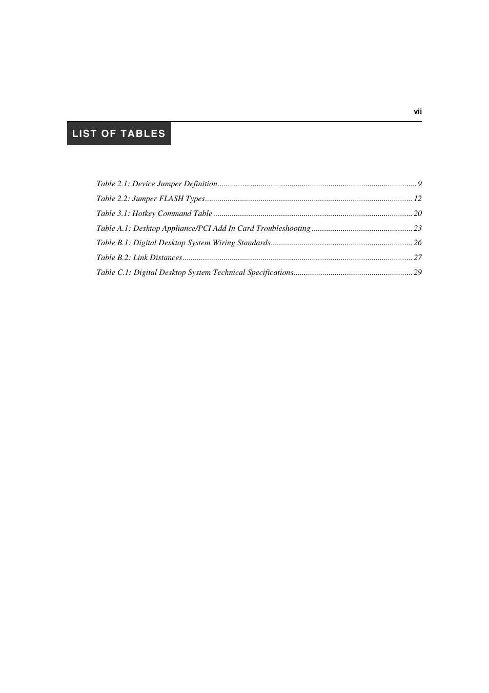 List of tables | Avocent L Series User Manual | Page 9 / 44