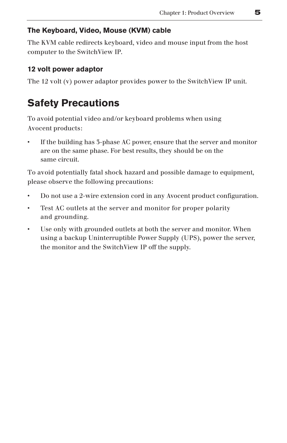 Safety precautions | Avocent SwitchView User Manual | Page 11 / 60