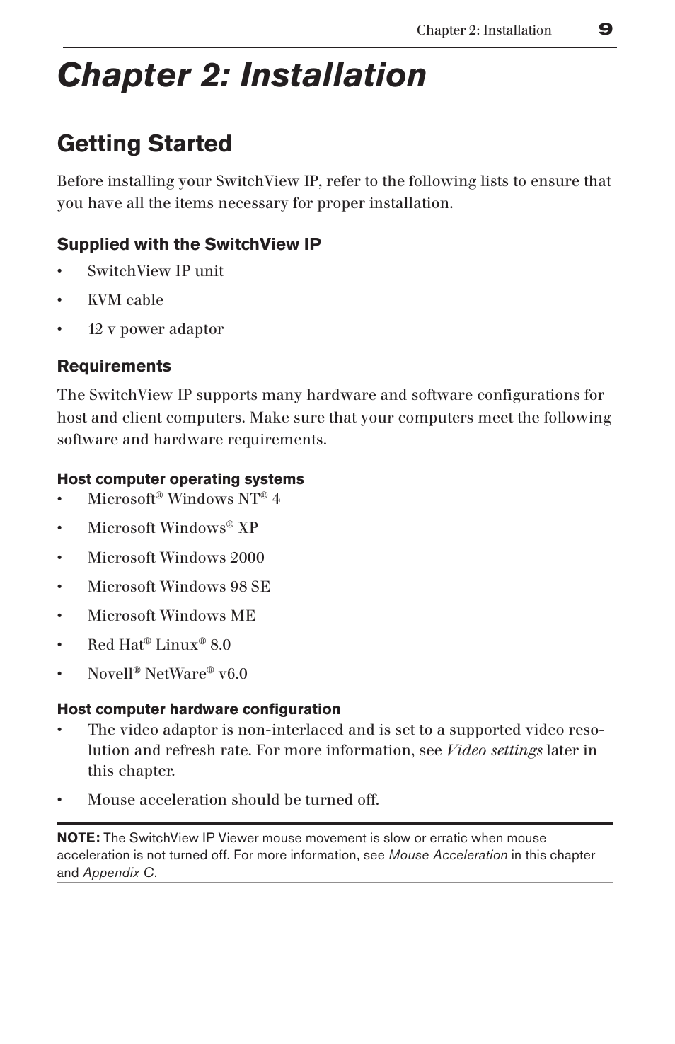 Chapter 2: installation, Getting started | Avocent SwitchView User Manual | Page 15 / 60