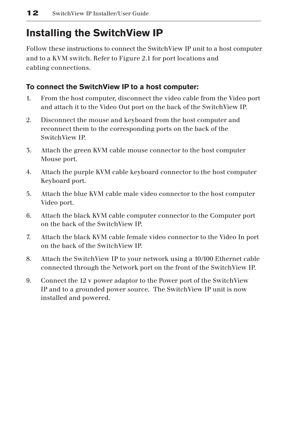 Installing the switchview ip | Avocent SwitchView User Manual | Page 18 / 60