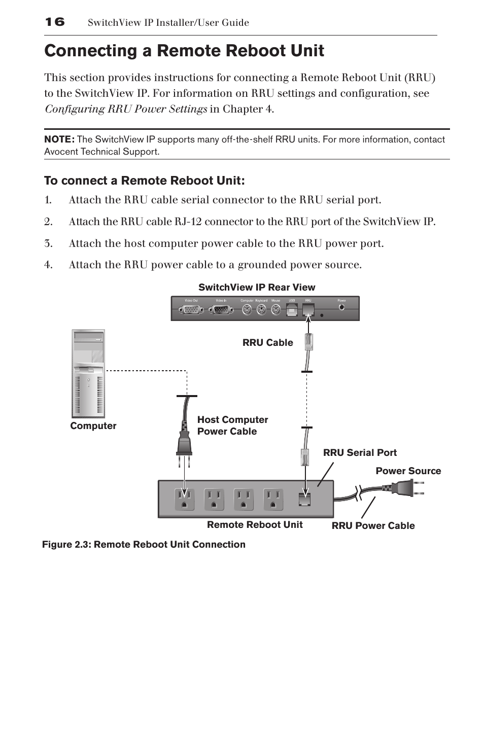 Connecting a remote reboot unit | Avocent SwitchView User Manual | Page 22 / 60