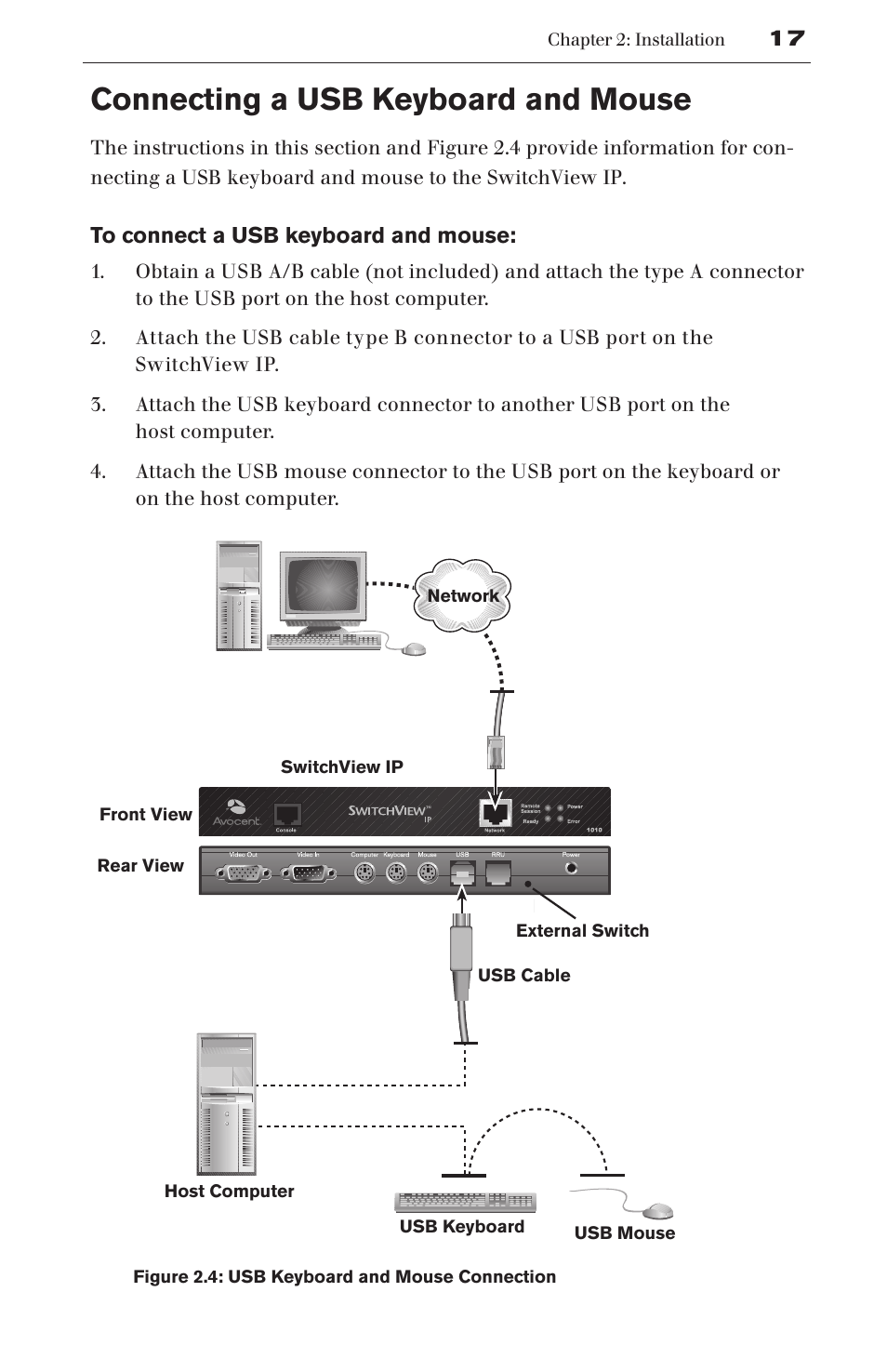 Connecting a usb keyboard and mouse | Avocent SwitchView User Manual | Page 23 / 60