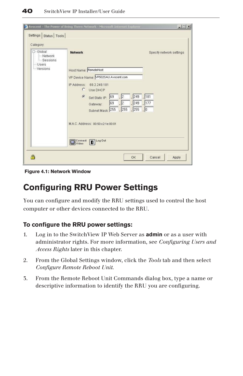 Configuring rru power settings | Avocent SwitchView User Manual | Page 46 / 60