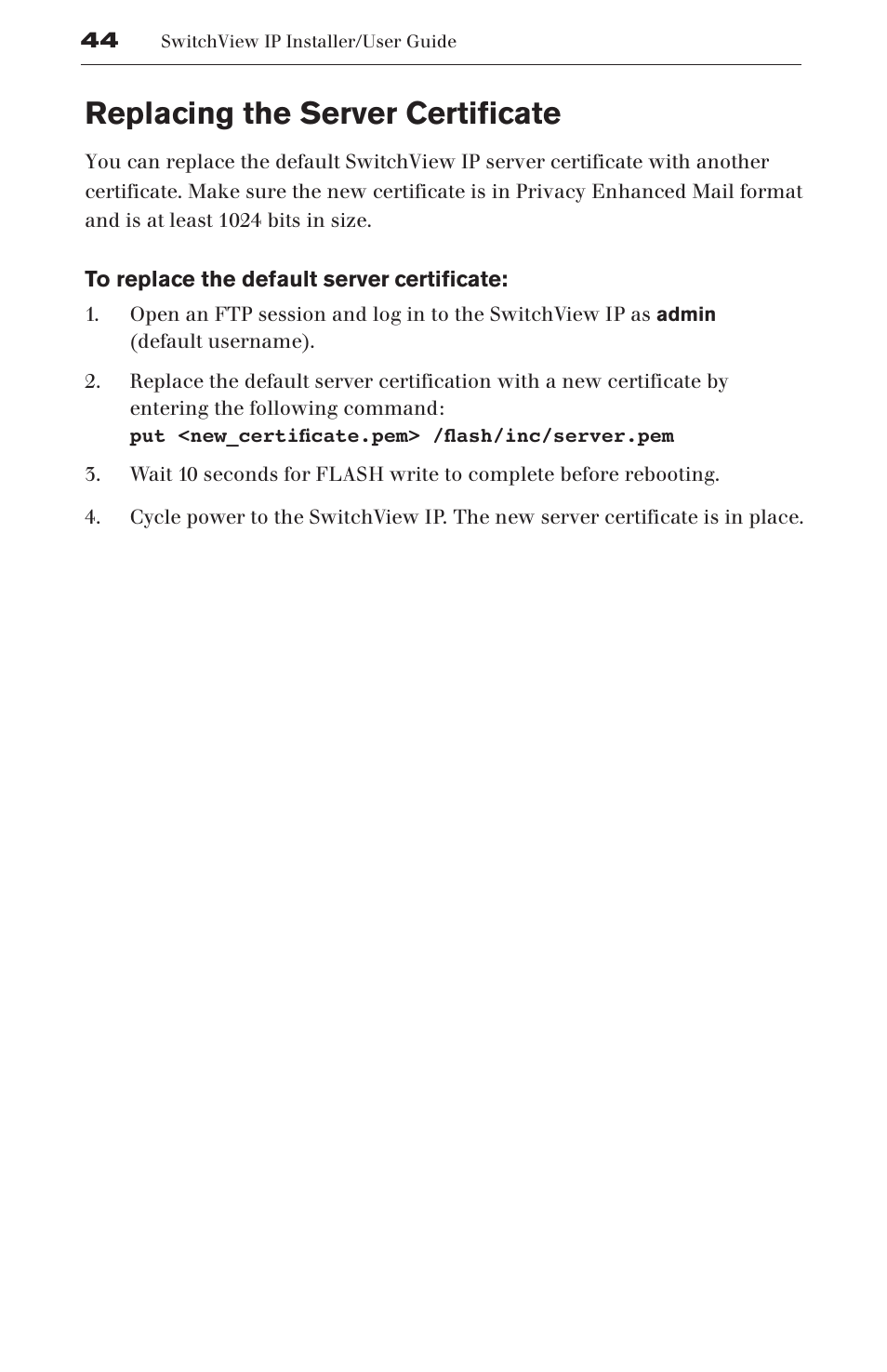 Contents replacing the server certificate | Avocent SwitchView User Manual | Page 50 / 60