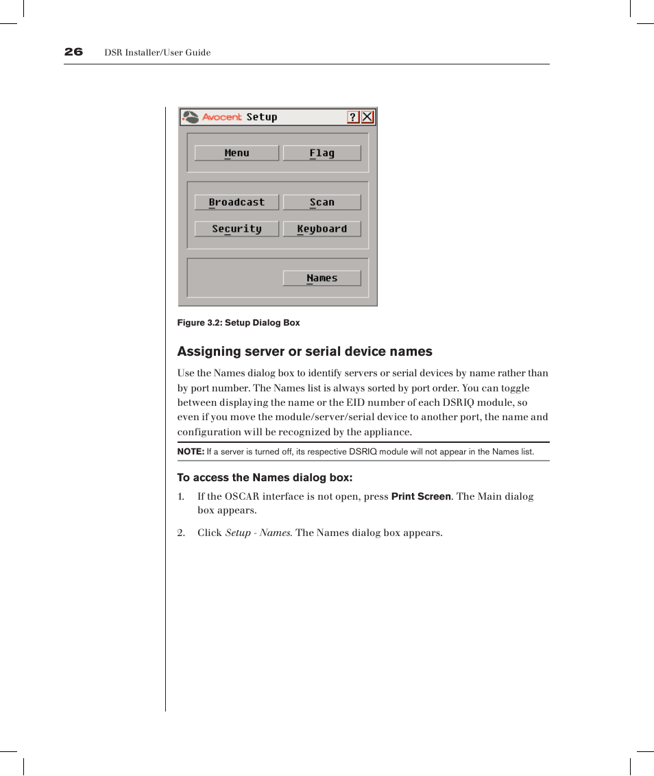 Assigning server or serial device names | Avocent DSRTM 1021 User Manual | Page 29 / 79