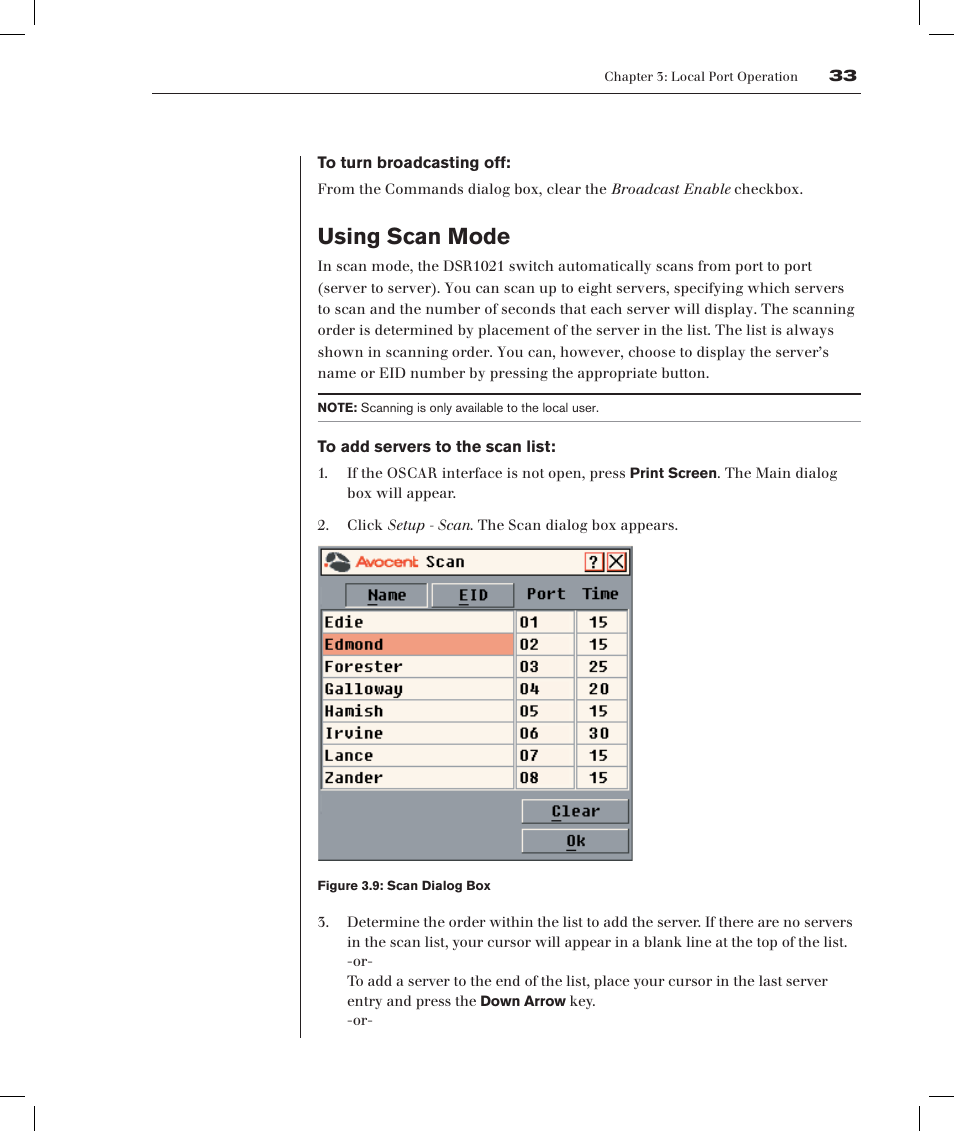 Using scan mode | Avocent DSRTM 1021 User Manual | Page 36 / 79