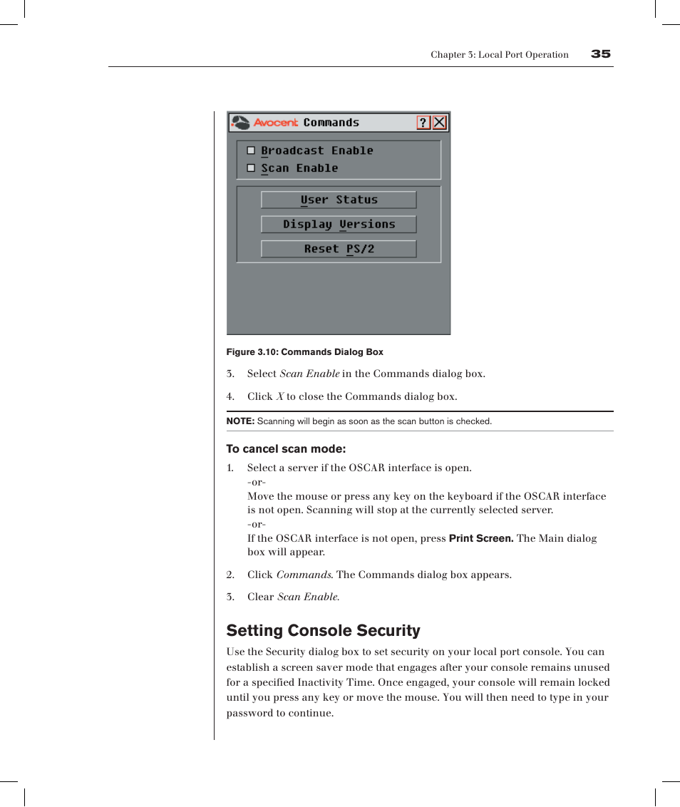 Setting console security | Avocent DSRTM 1021 User Manual | Page 38 / 79