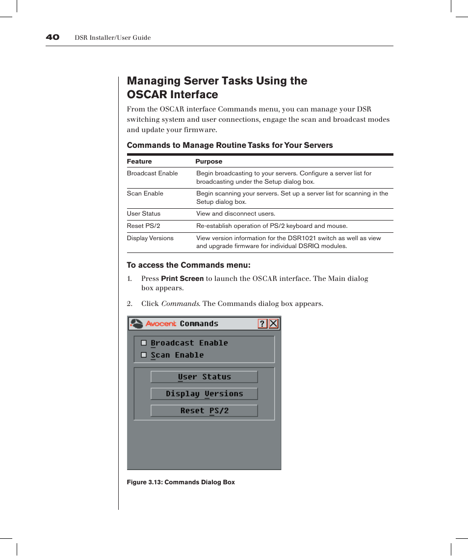 Managing server tasks using the oscar interface | Avocent DSRTM 1021 User Manual | Page 43 / 79