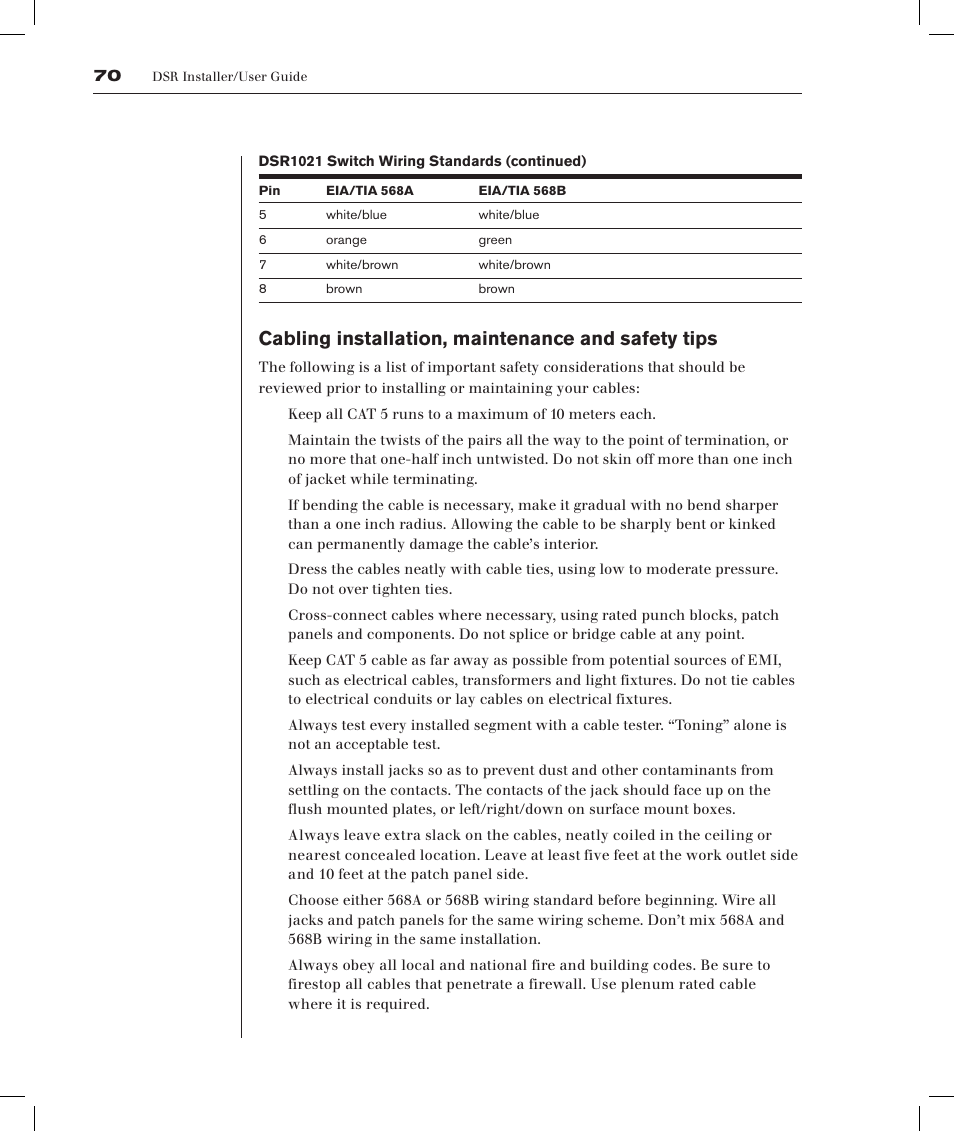 Cabling installation, maintenance and safety tips | Avocent DSRTM 1021 User Manual | Page 71 / 79