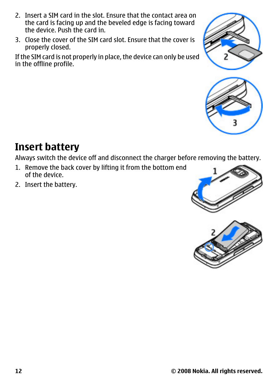 Insert battery | Nokia 5800 User Manual | Page 12 / 243