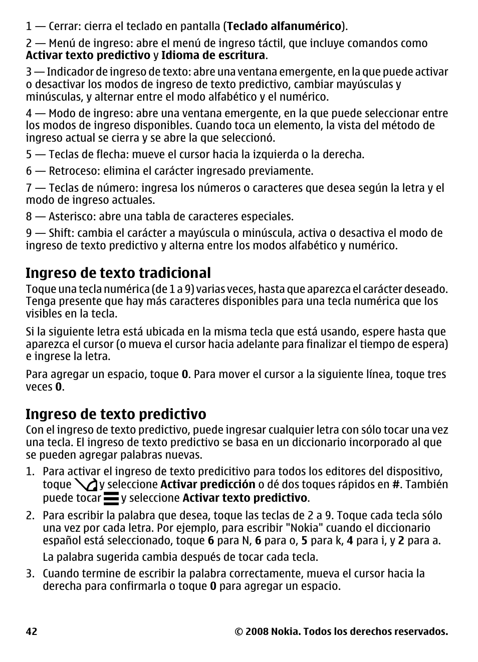 Ingreso de texto tradicional, Ingreso de texto predictivo | Nokia 5800 User Manual | Page 159 / 243